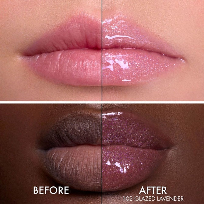 Dior Addict Lip Glow Butter - 102 Glazed Lavender before and after